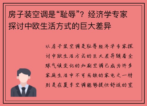 房子装空调是“耻辱”？经济学专家探讨中欧生活方式的巨大差异
