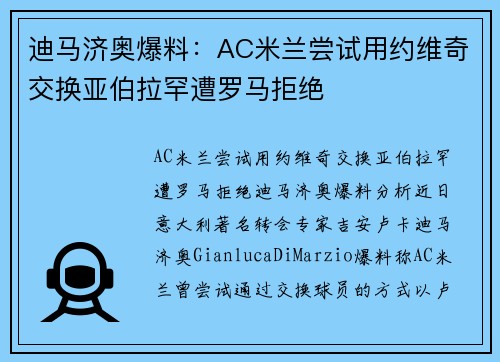 迪马济奥爆料：AC米兰尝试用约维奇交换亚伯拉罕遭罗马拒绝