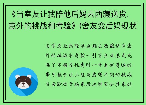 《当室友让我陪他后妈去西藏送货，意外的挑战和考验》(舍友变后妈现状)