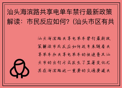 汕头海滨路共享电单车禁行最新政策解读：市民反应如何？(汕头市区有共享电动车吗)